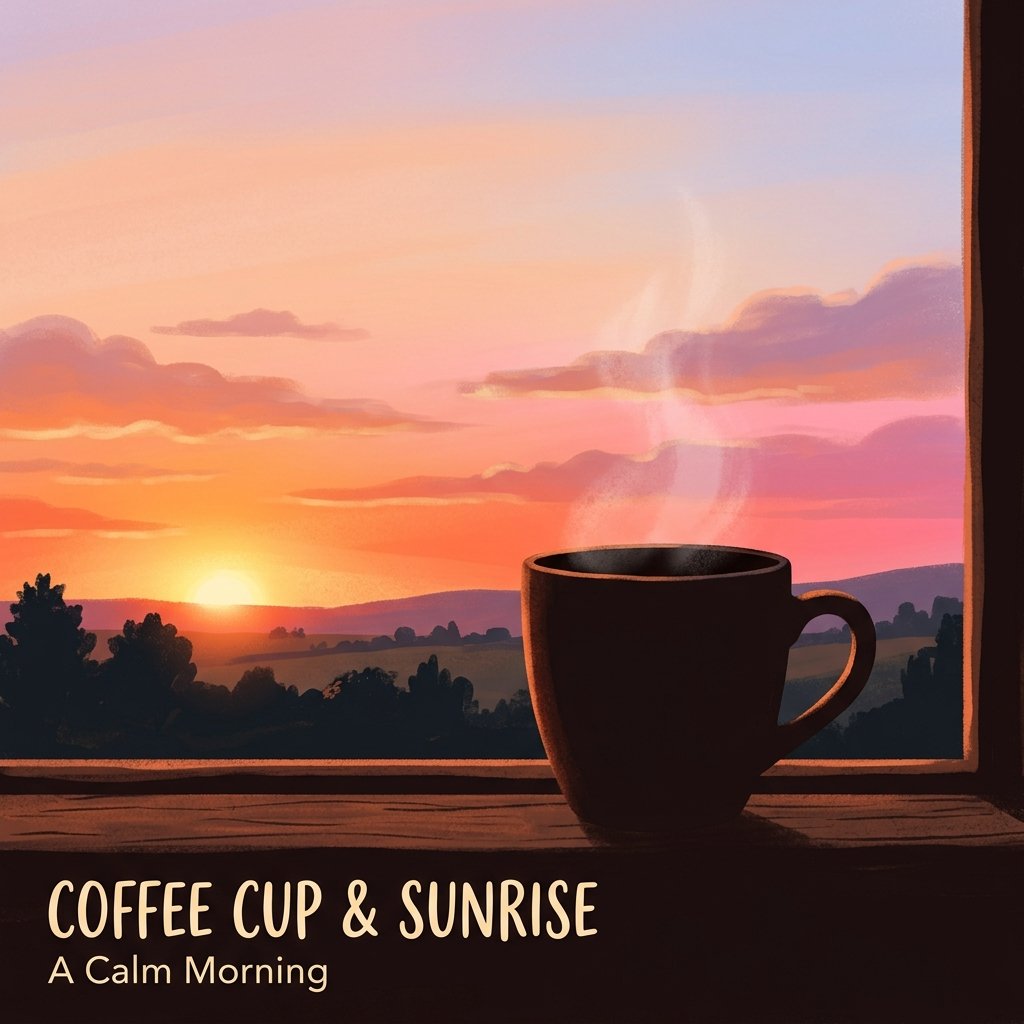 Coffee Cup and Sunrise Drawing Idea
