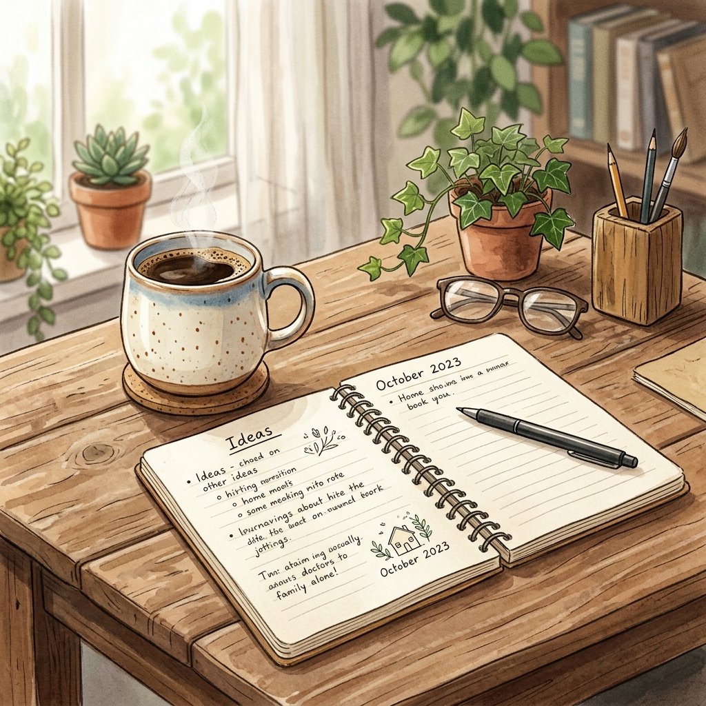 Coffee Cup and Notebook Drawing Idea