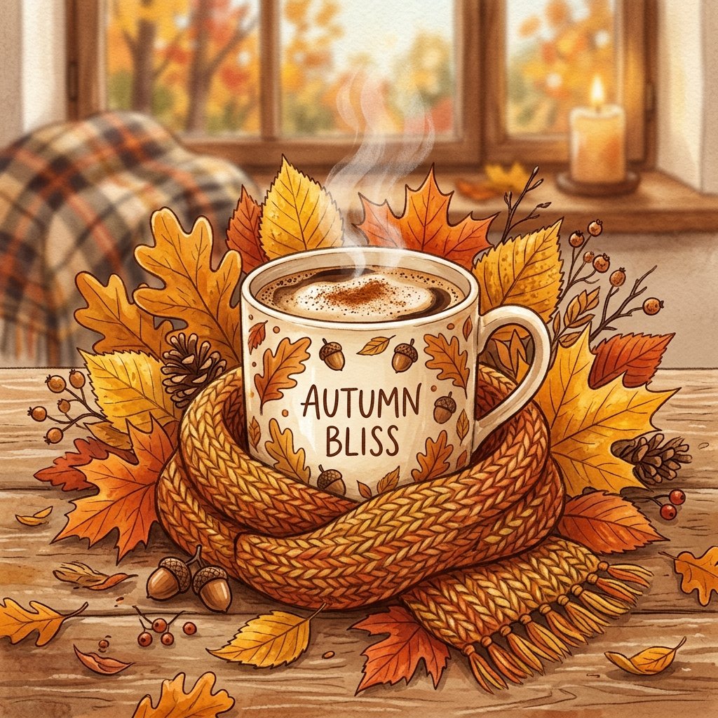 Autumn Coffee Cup Drawing Idea