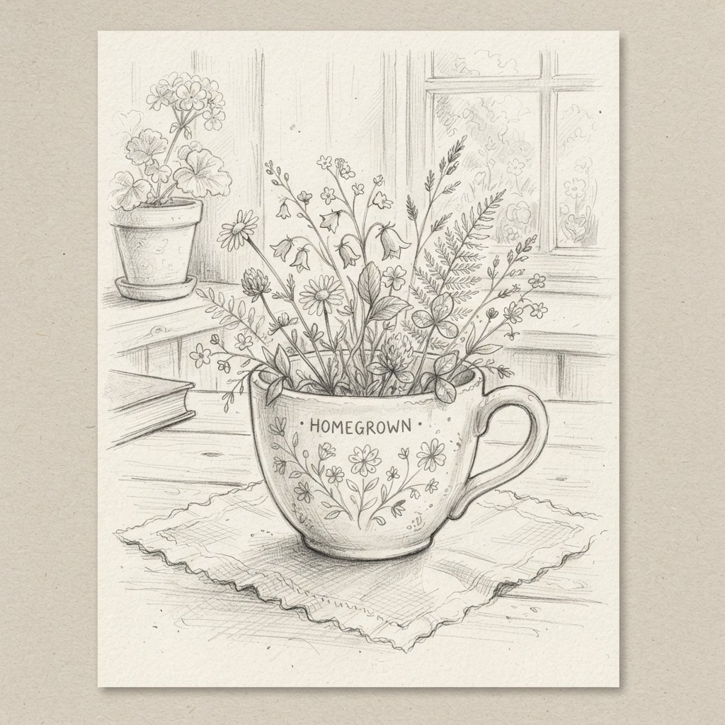 Cup and Flowers Sketch Idea