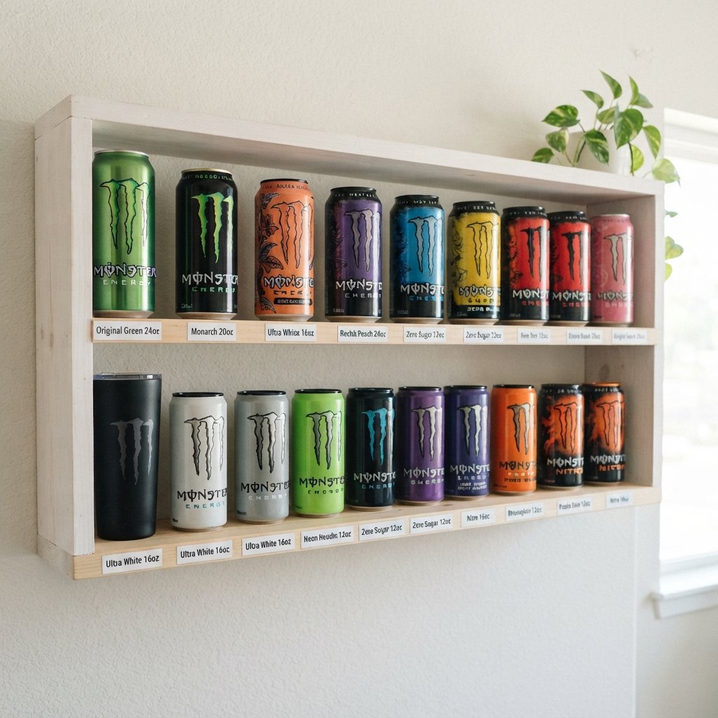 Monster Energy Cup Shelf Organization Ideas