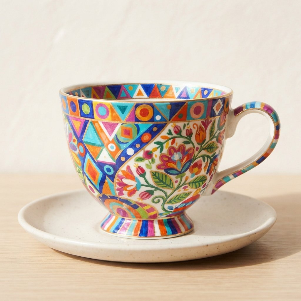 Tea Cup with Patterns Drawing Idea