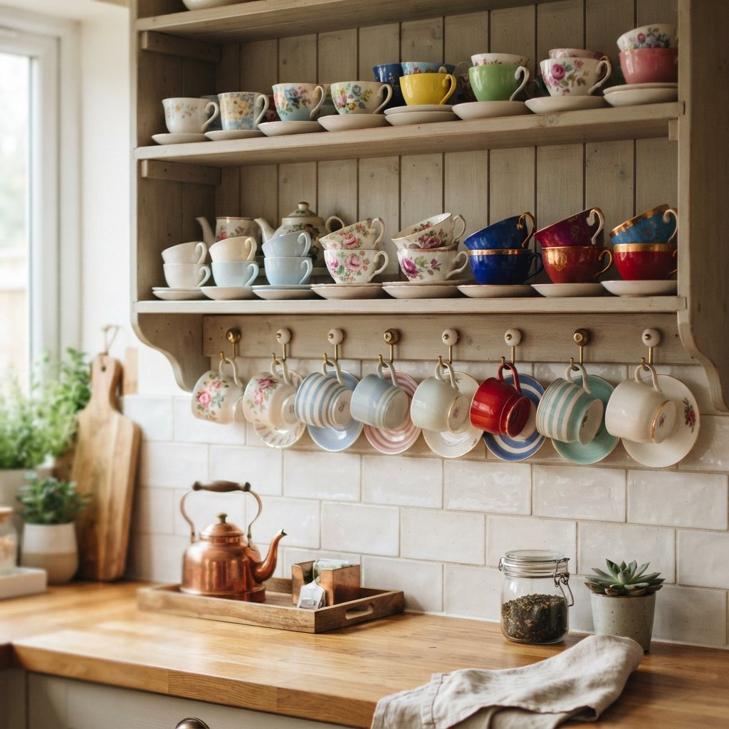 21 Cup Tea Ideas: Cozy, Cute & Totally Pinnable 20 Tea Cup Shelf Display Ideas