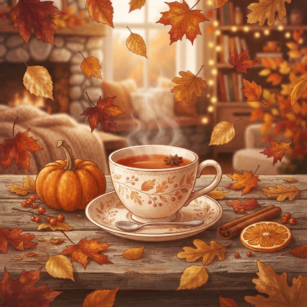 Autumn Cup of Tea Drawing Idea