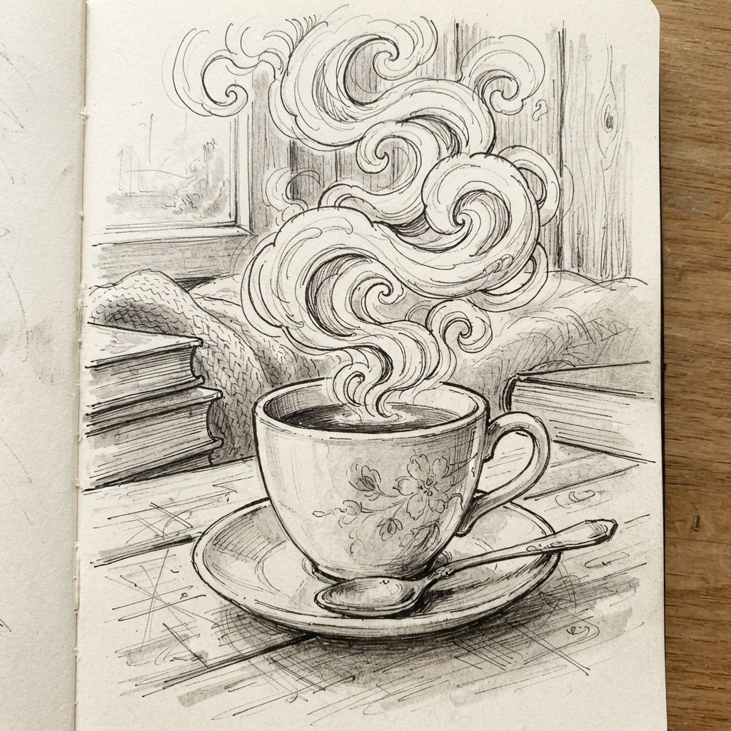 Steaming Tea Cup Drawing Idea