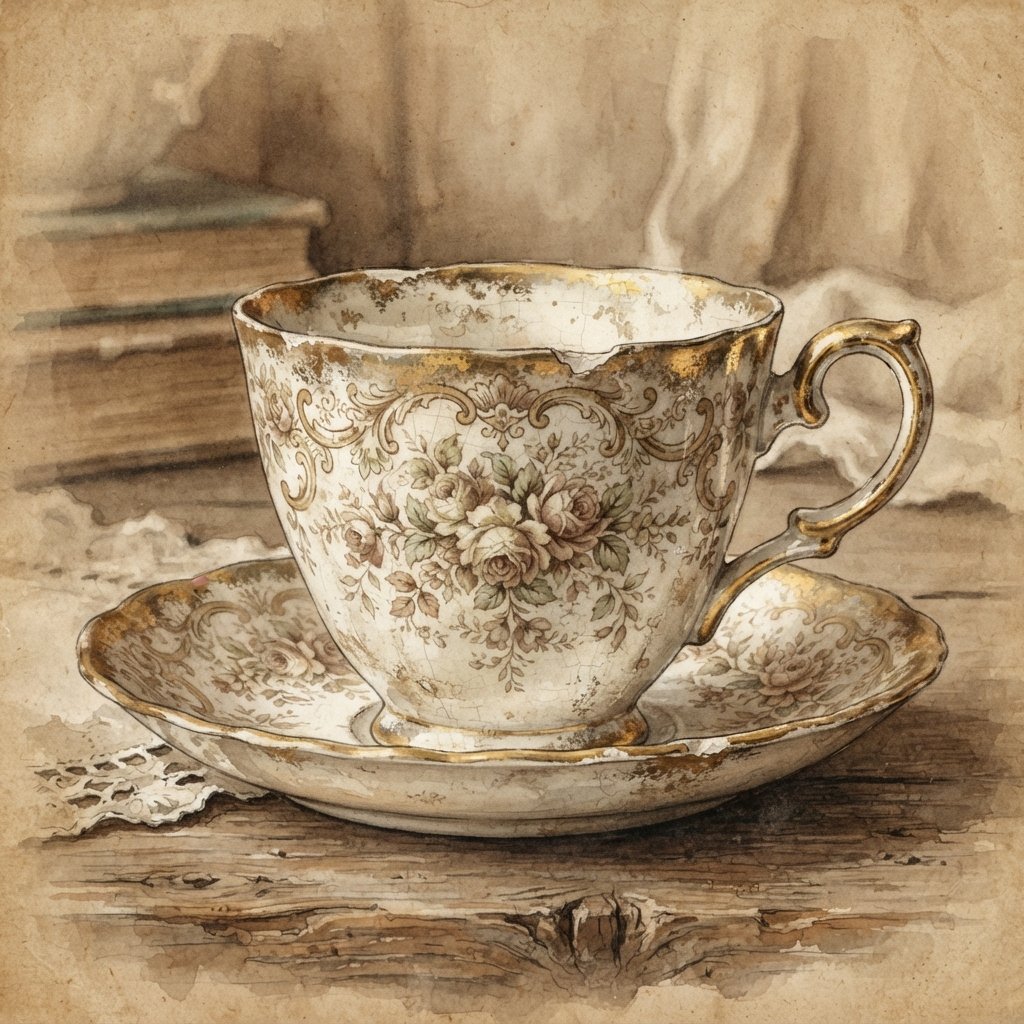 Vintage Teacup Drawing Idea