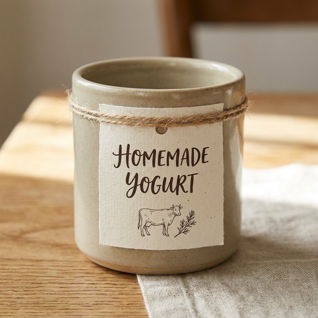 Handwritten font yogurt cup label 202609051434