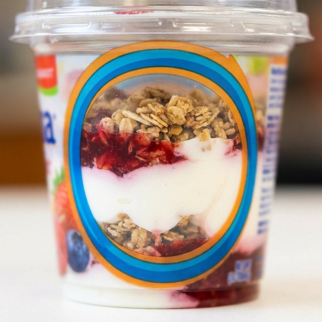 Yogurt cup showing fruit layers 202609051433