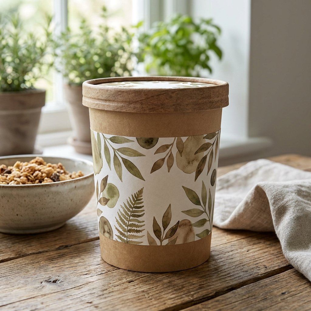 Yogurt cup with watercolor leaves 202609051432